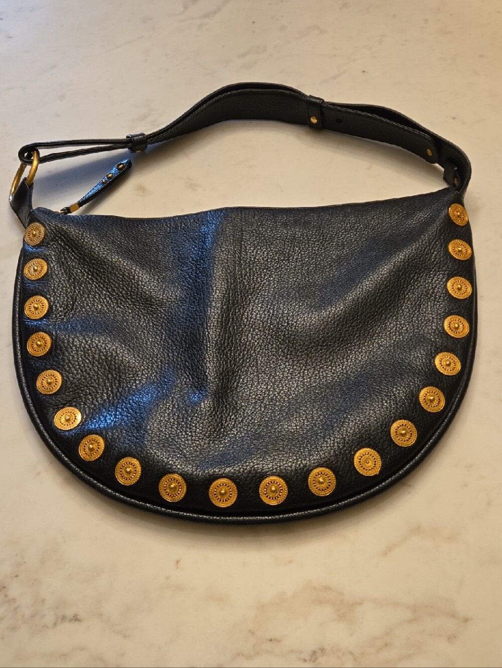 Maxx New York Black Shoulder Bag with Gold Medallion Trim